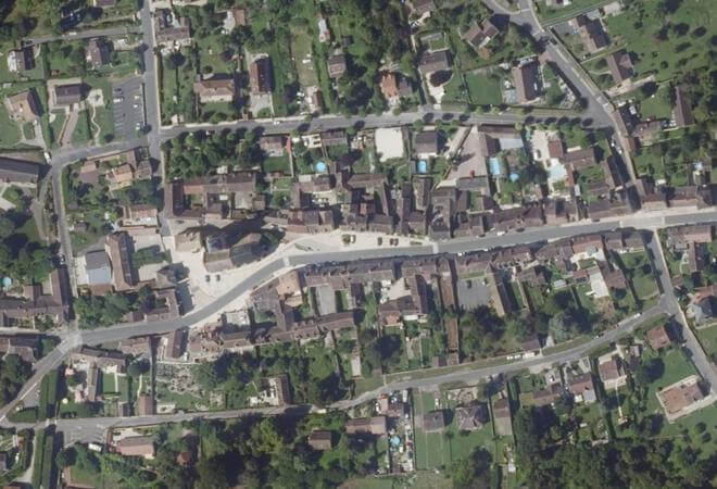 Vue aérienne Place Trudaine, Montigny-Lencoup